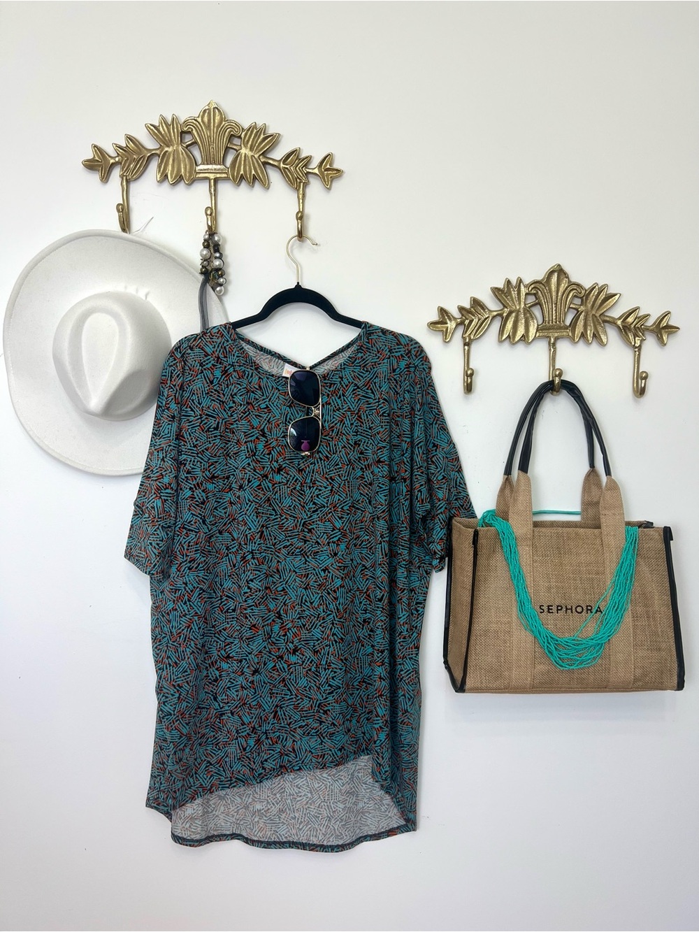 Relaxed Women’s Teal & Black Patterned tunic L/Xl